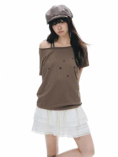 NAPSNAPS White Lace Patchwork High Waist A Line Women&