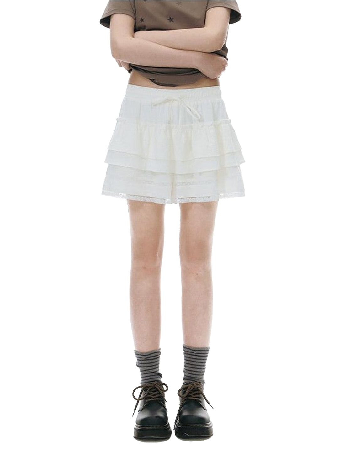 NAPSNAPS White Lace Patchwork High Waist A Line Women&