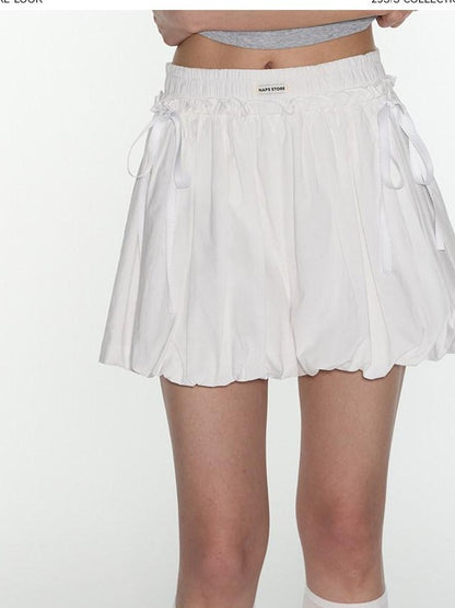 NAPSNAPS White Pleated Bow Tie Drawstring Lantern Women&