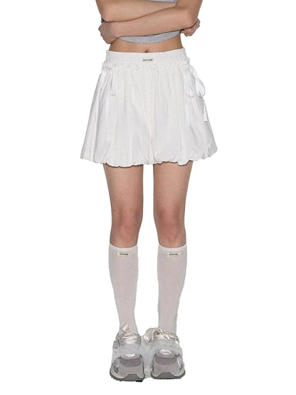 NAPSNAPS White Pleated Bow Tie Drawstring Lantern Women&