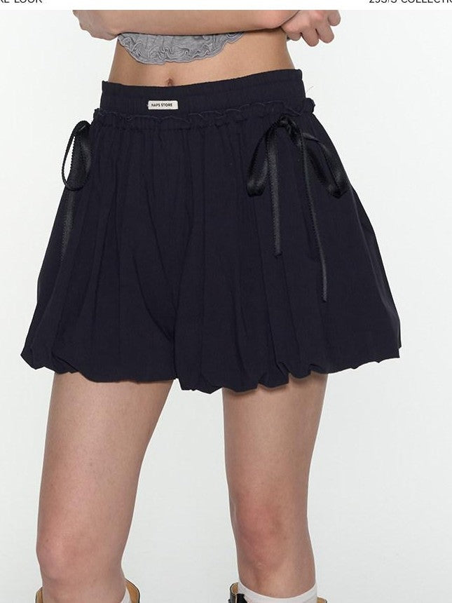 NAPSNAPS White Pleated Bow Tie Drawstring Lantern Women&
