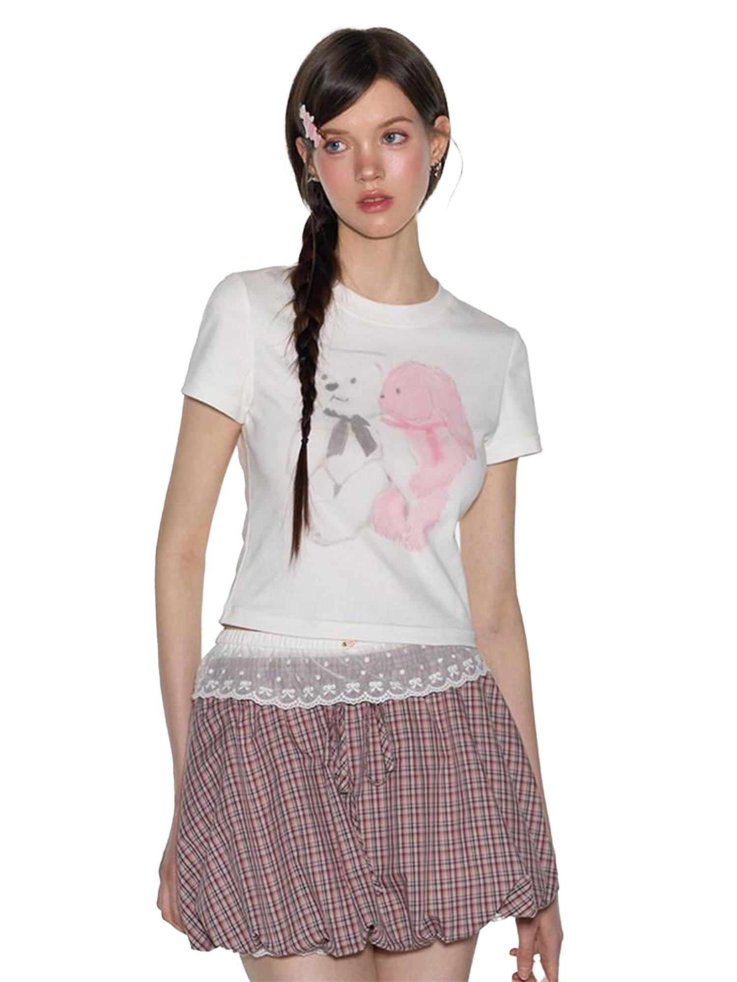 NAPSNAPS White Teddy Bear Print Slim Fit Women&
