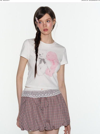 NAPSNAPS White Teddy Bear Print Slim Fit Women&