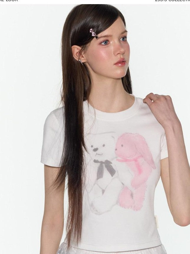 NAPSNAPS White Teddy Bear Print Slim Fit Women&