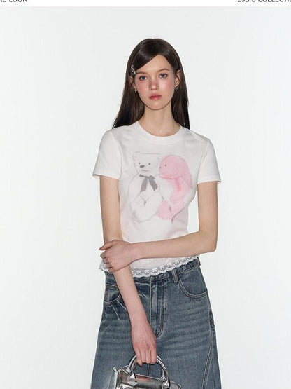 NAPSNAPS White Teddy Bear Print Slim Fit Women&