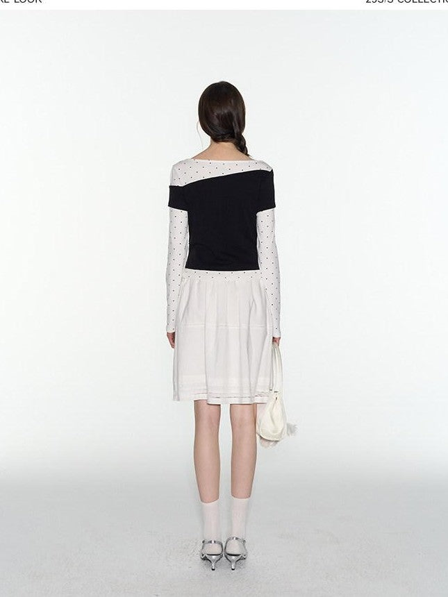NAPSNAPS White Tiered Pleated Lace Panel Elastic Waist Women&