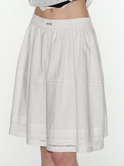NAPSNAPS White Tiered Pleated Lace Panel Elastic Waist Women&