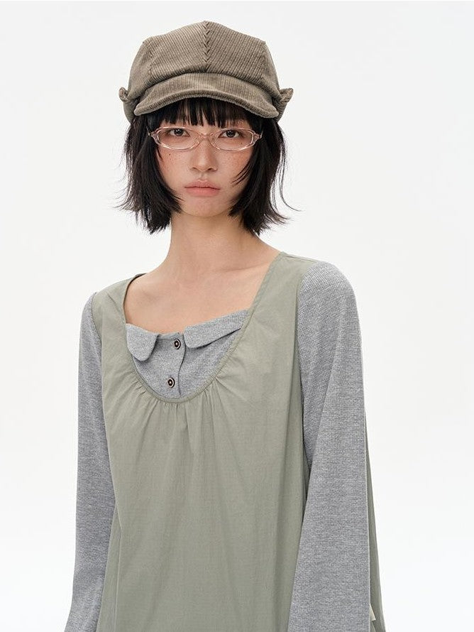 NAPSNAPS Wide Brim Folded Corduroy Retro Flat Top Women&