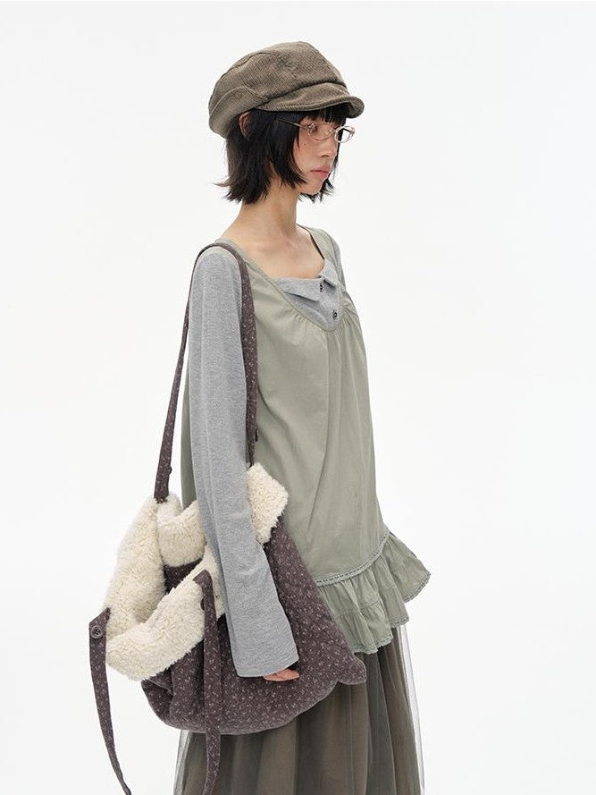 NAPSNAPS Wide Brim Folded Corduroy Retro Flat Top Women&