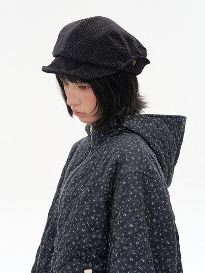 NAPSNAPS Wide Brim Folded Corduroy Retro Flat Top Women&