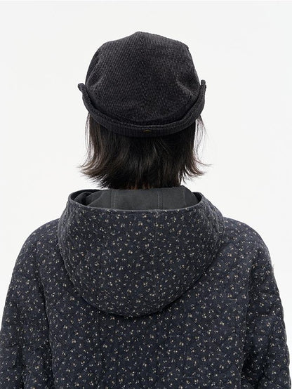 NAPSNAPS Wide Brim Folded Corduroy Retro Flat Top Women&