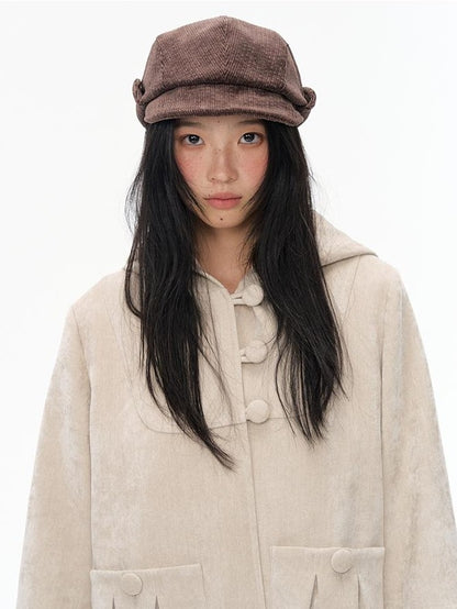NAPSNAPS Wide Brim Folded Corduroy Retro Flat Top Women&