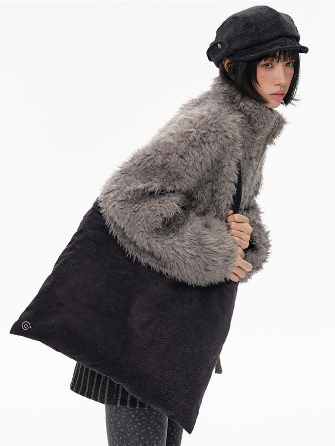 NAPSNAPS Wide Brim Folded Corduroy Retro Flat Top Women&