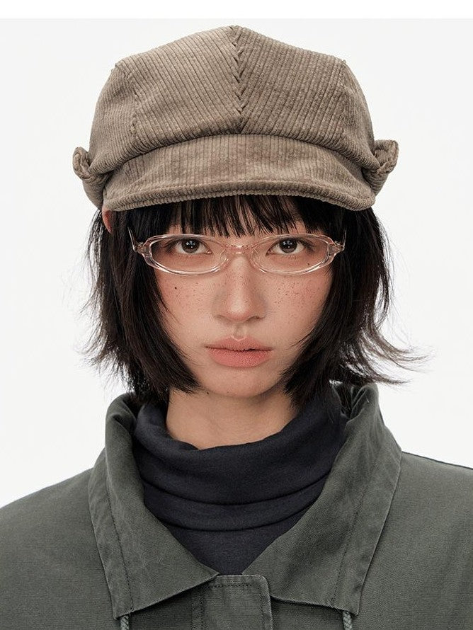 NAPSNAPS Wide Brim Folded Corduroy Retro Flat Top Women&