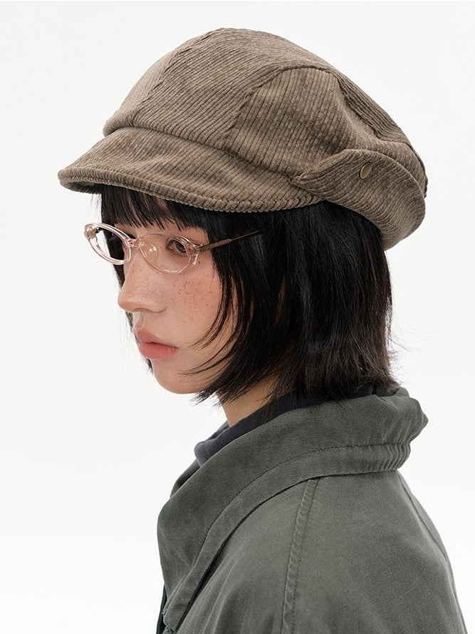 NAPSNAPS Wide Brim Folded Corduroy Retro Flat Top Women&