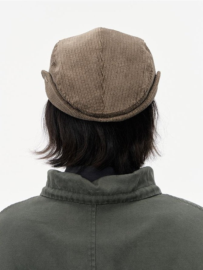 NAPSNAPS Wide Brim Folded Corduroy Retro Flat Top Women&