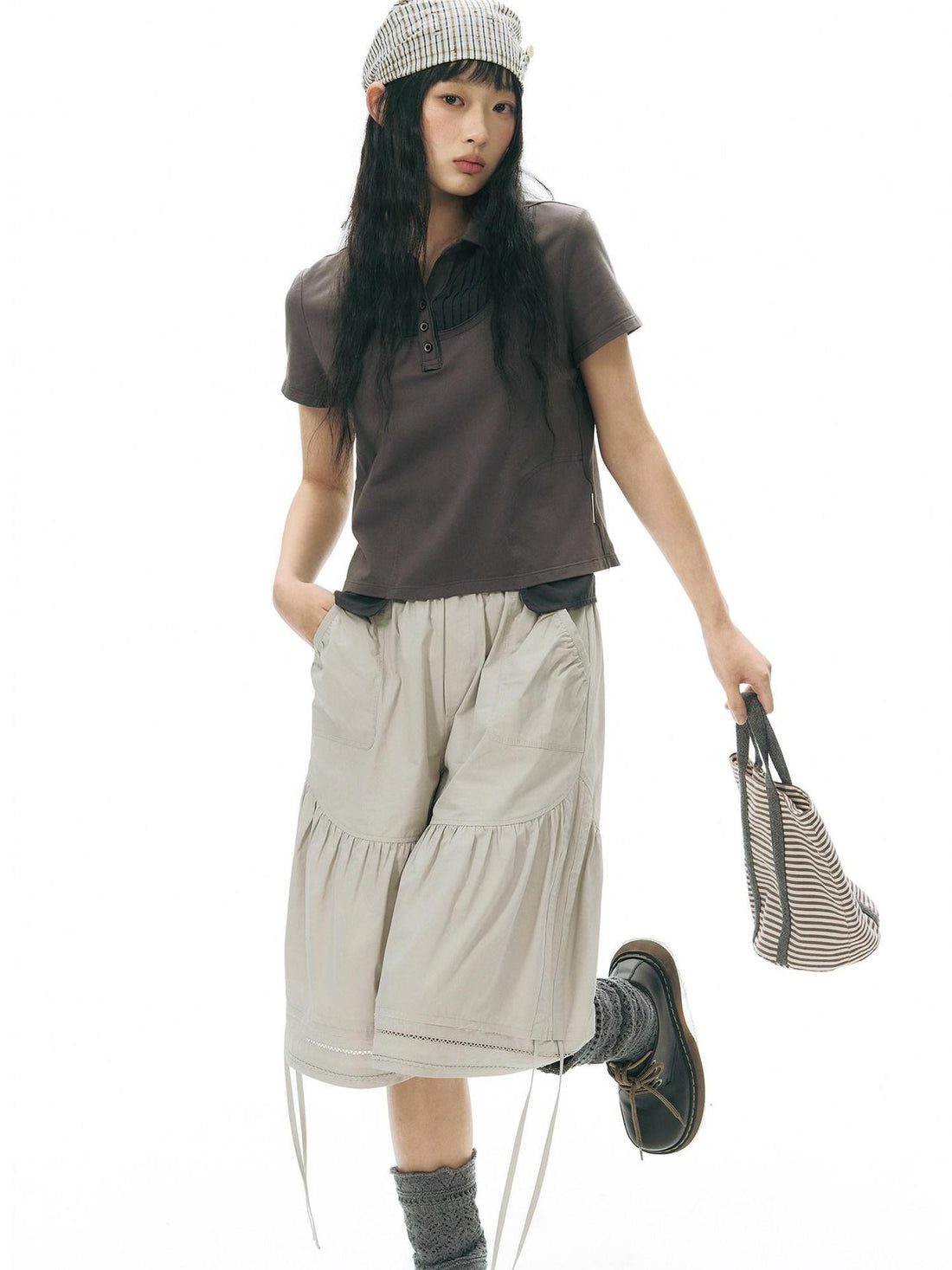 NAPSNAPS Wide Leg Lace Trim Patchwork Elastic Waist Women&