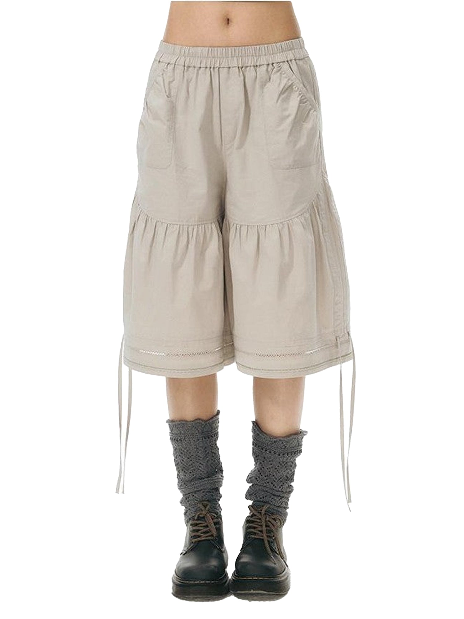 NAPSNAPS Wide Leg Lace Trim Patchwork Elastic Waist Women&