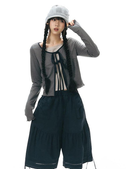 NAPSNAPS Wide Leg Lace Trim Patchwork Elastic Waist Women&