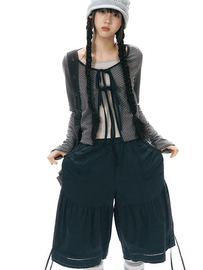 NAPSNAPS Wide Leg Lace Trim Patchwork Elastic Waist Women&