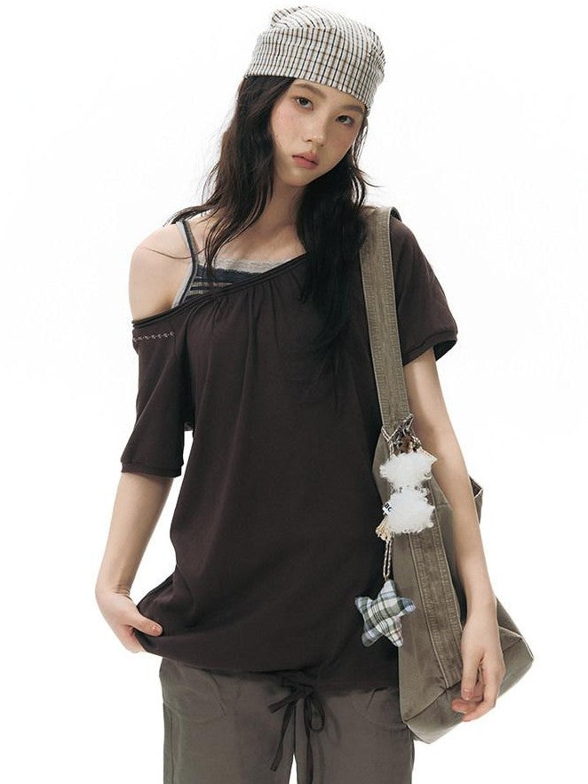 NAPSNAPS Yellow Brown Plaid Lace Trim Patchwork Square Women&