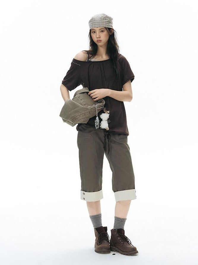 NAPSNAPS Yellow Brown Plaid Lace Trim Patchwork Square Women&