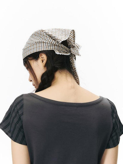 NAPSNAPS Yellow Brown Plaid Lace Trim Patchwork Square Women&