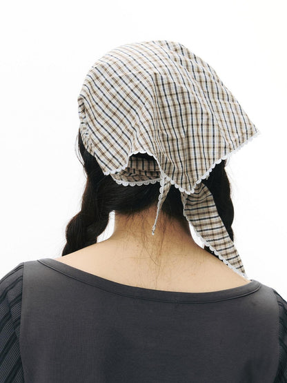 NAPSNAPS Yellow Brown Plaid Lace Trim Patchwork Square Women&
