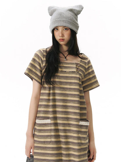 NAPSNAPS Yellow Brown Striped Large Button Knit Women&