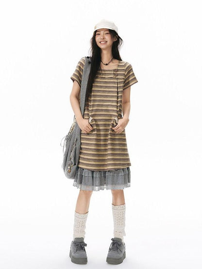 NAPSNAPS Yellow Brown Striped Large Button Knit Women&