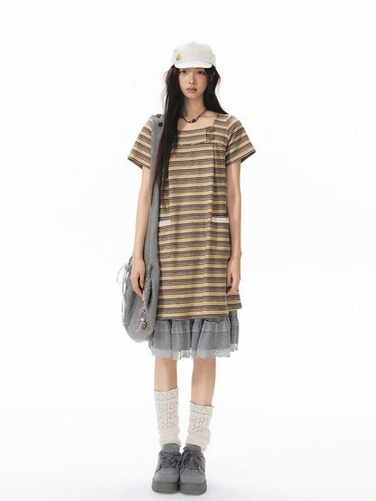 NAPSNAPS Yellow Brown Striped Large Button Knit Women&