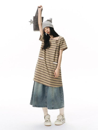 NAPSNAPS Yellow Brown Striped Large Button Knit Women&
