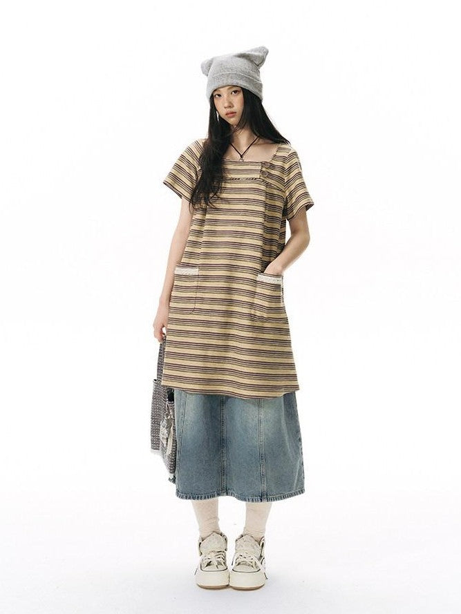 NAPSNAPS Yellow Brown Striped Large Button Knit Women&