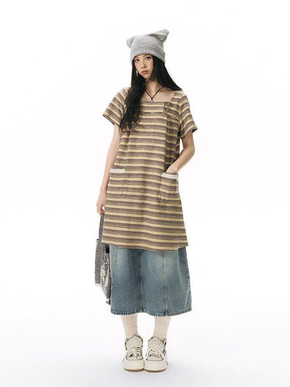 NAPSNAPS Yellow Brown Striped Large Button Knit Women&