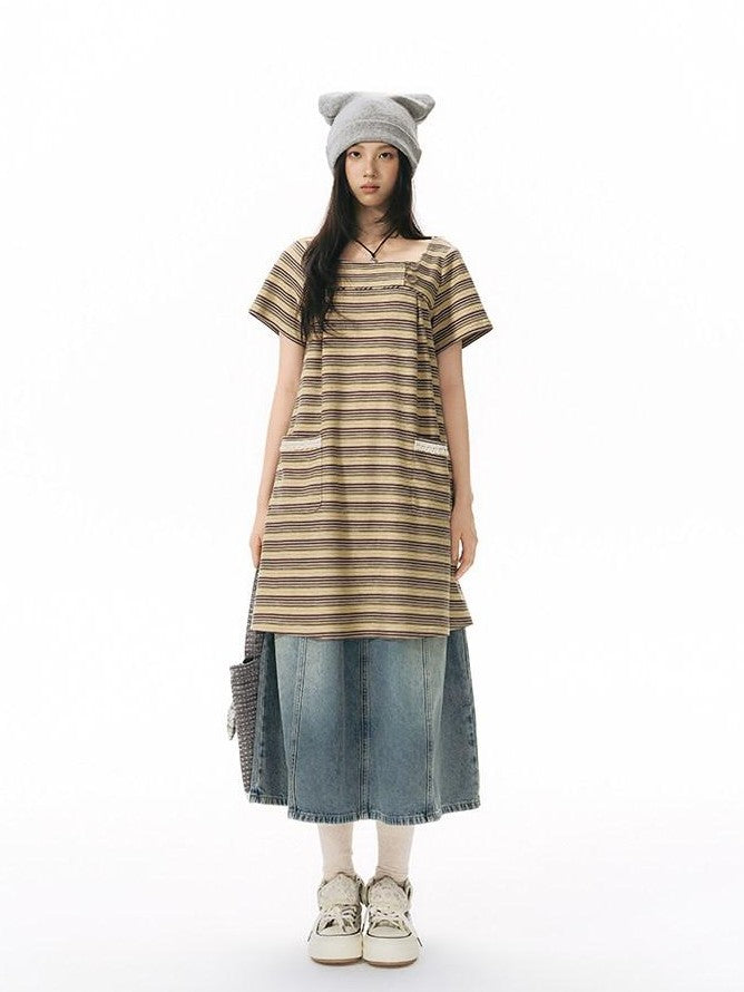 NAPSNAPS Yellow Brown Striped Large Button Knit Women&