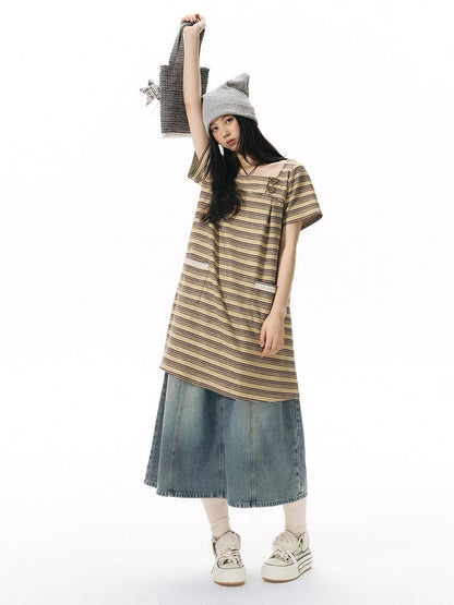 NAPSNAPS Yellow Brown Striped Large Button Knit Women&