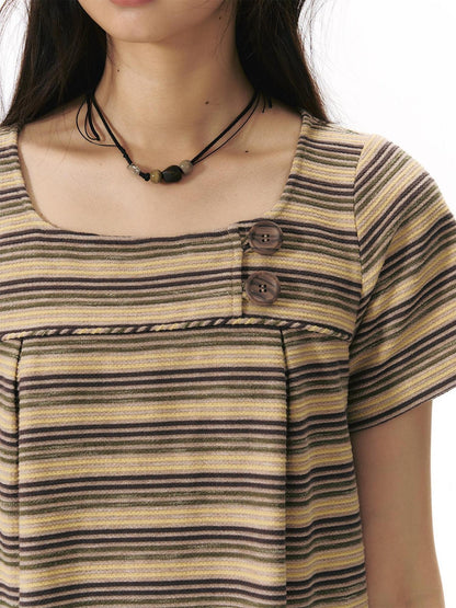 NAPSNAPS Yellow Brown Striped Large Button Knit Women&