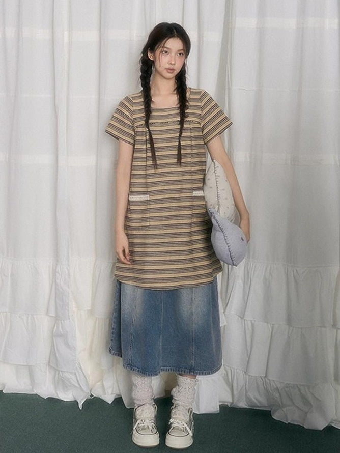 NAPSNAPS Yellow Brown Striped Large Button Knit Women&