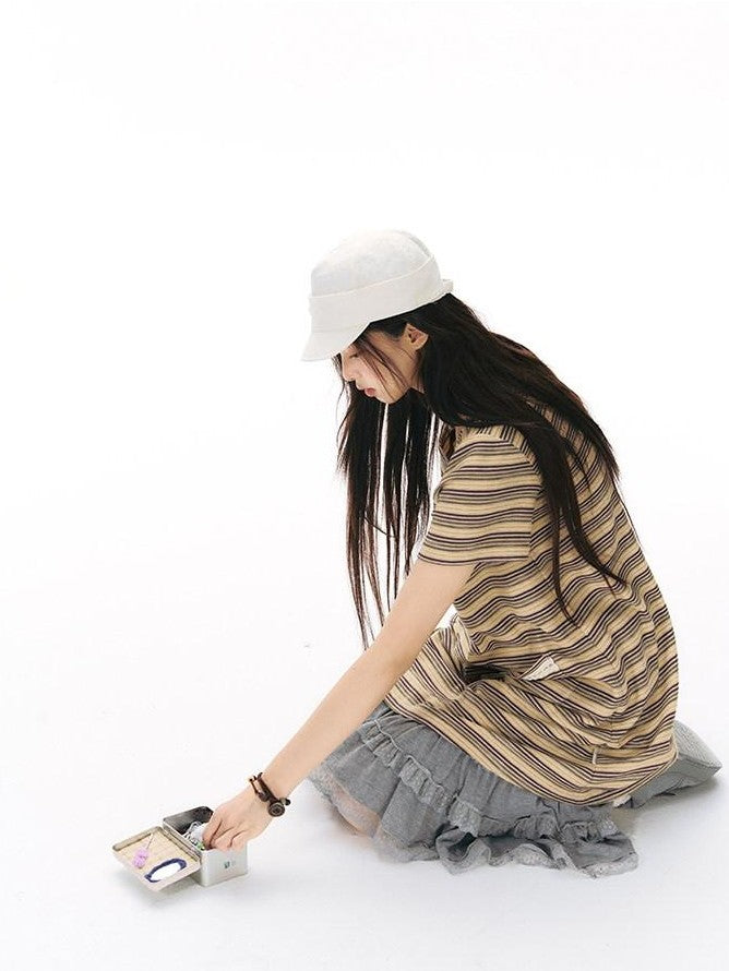 NAPSNAPS Yellow Brown Striped Large Button Knit Women&