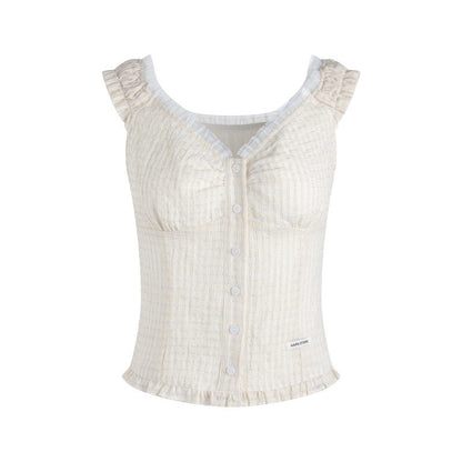NAPSNAPS_Yellow_Plaid_Lace_Spliced_One_Shoulder_Women&