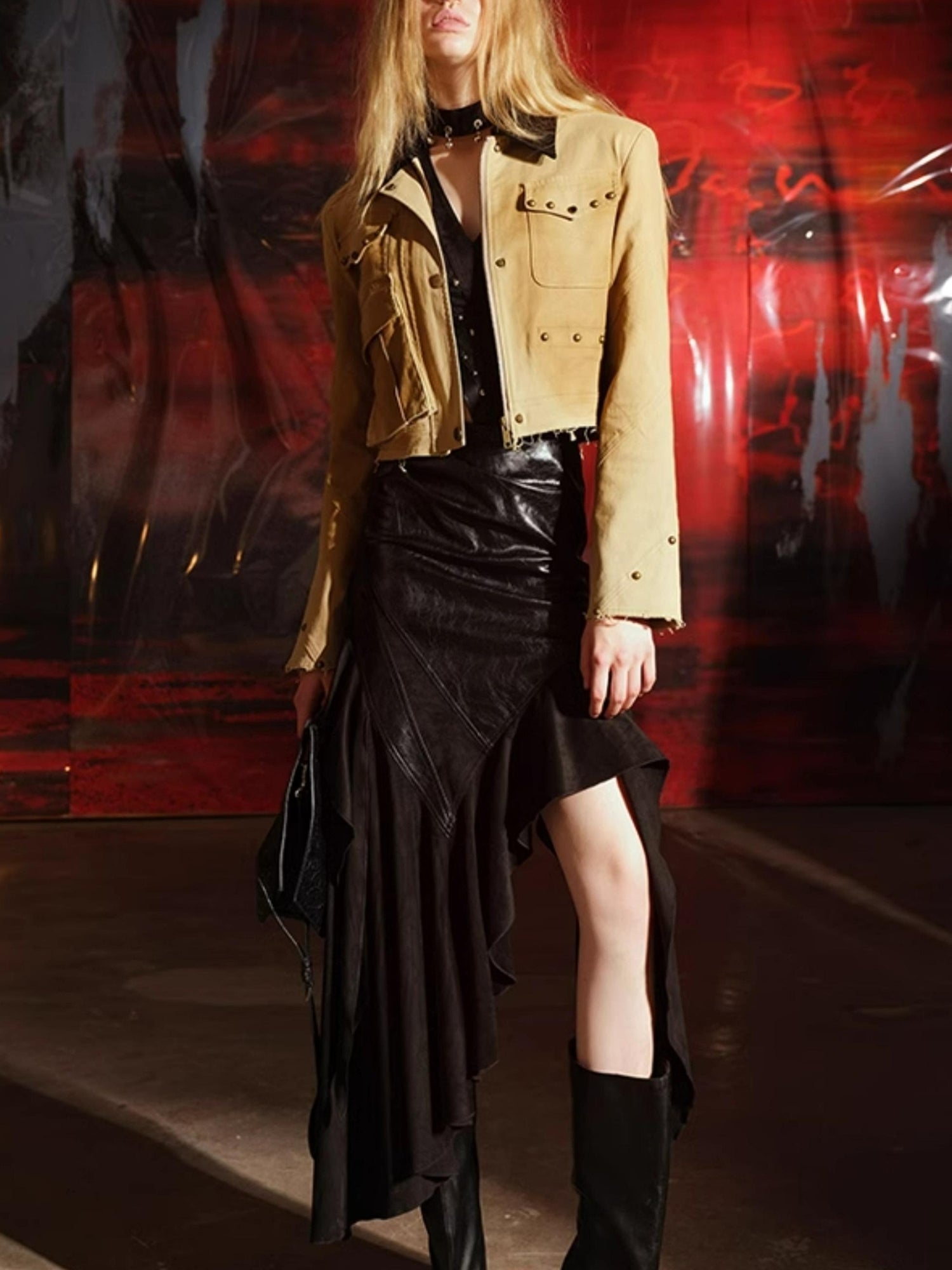UpdateNN NORTH NODE Adonis Fish Irregular Patchwork Suede Midi Skirt