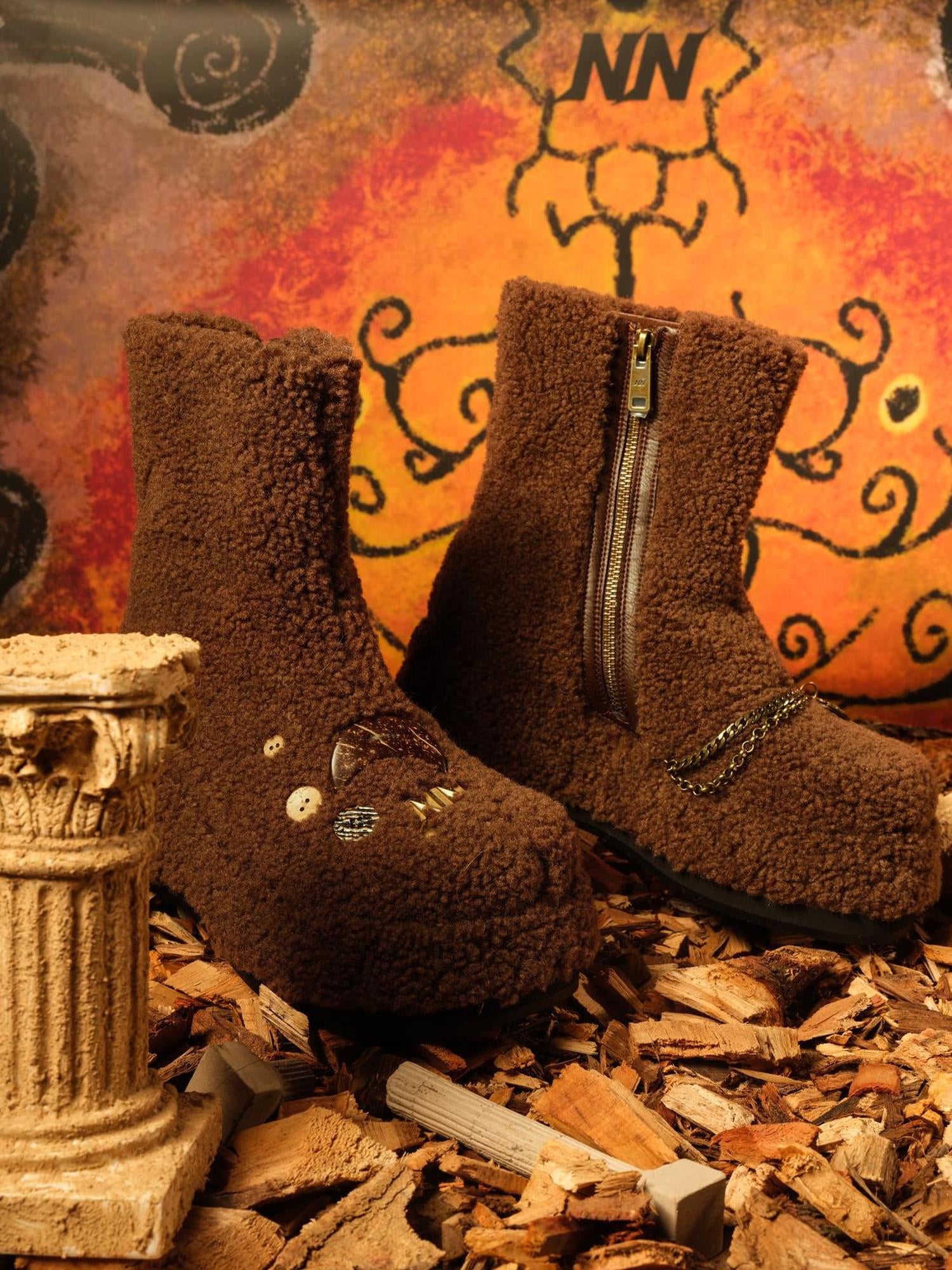 NN NORTH NODE Ankh Platform Boots Fleece Lined 7.8cm Sole Genuine Leather