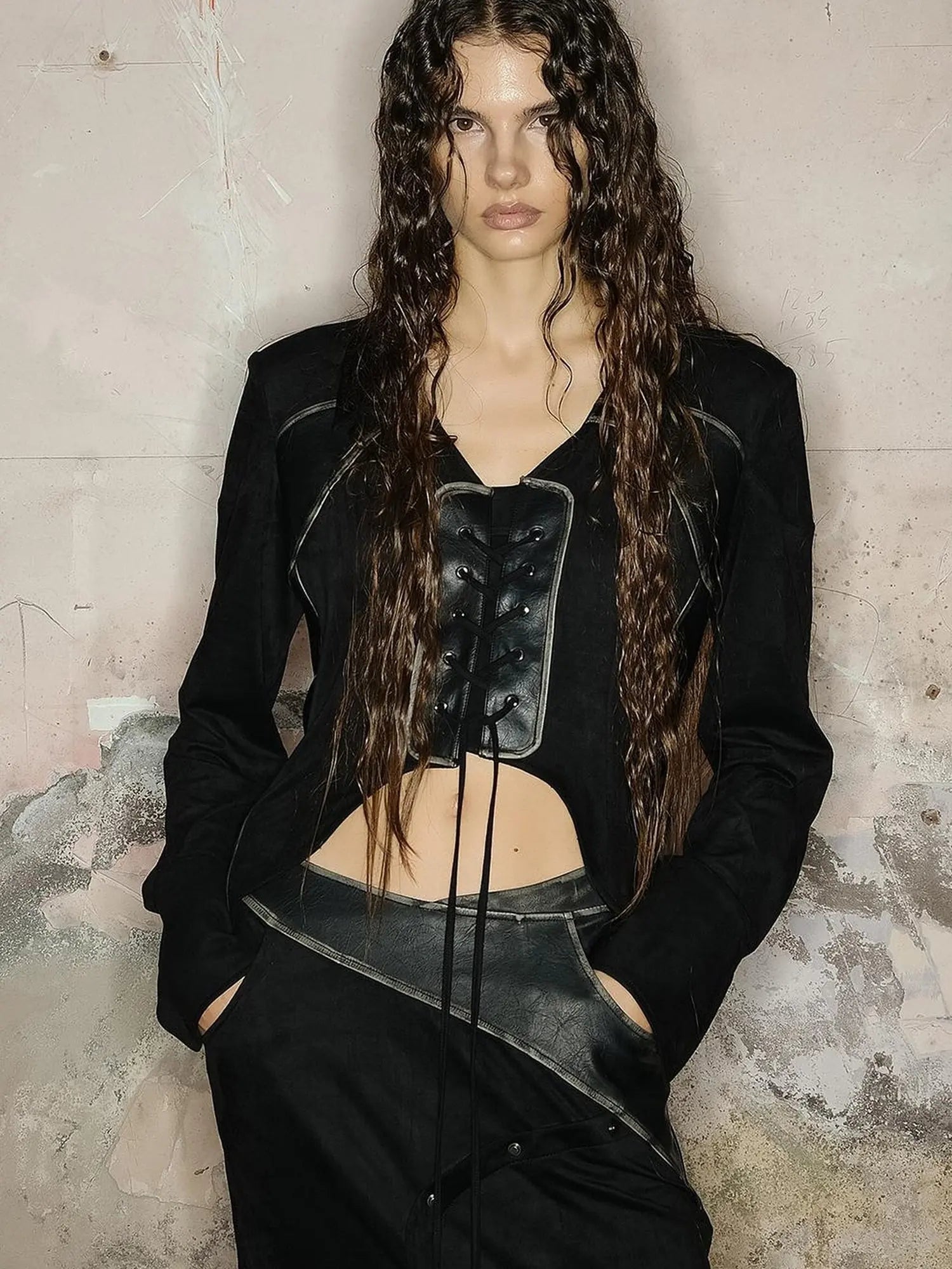 Astro Suede Knit Pullover With Lace Up Detail