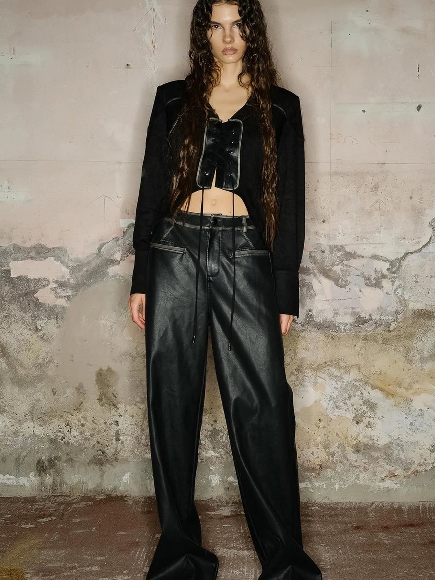 Astro Suede Knit Pullover With Lace Up Detail