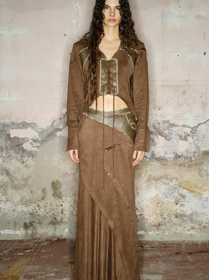 Astro Suede Knit Pullover With Lace Up Detail