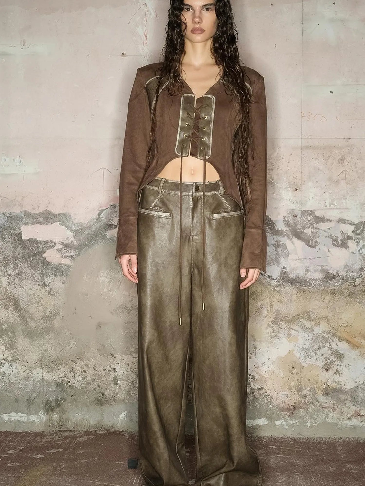 Astro Suede Knit Pullover With Lace Up Detail