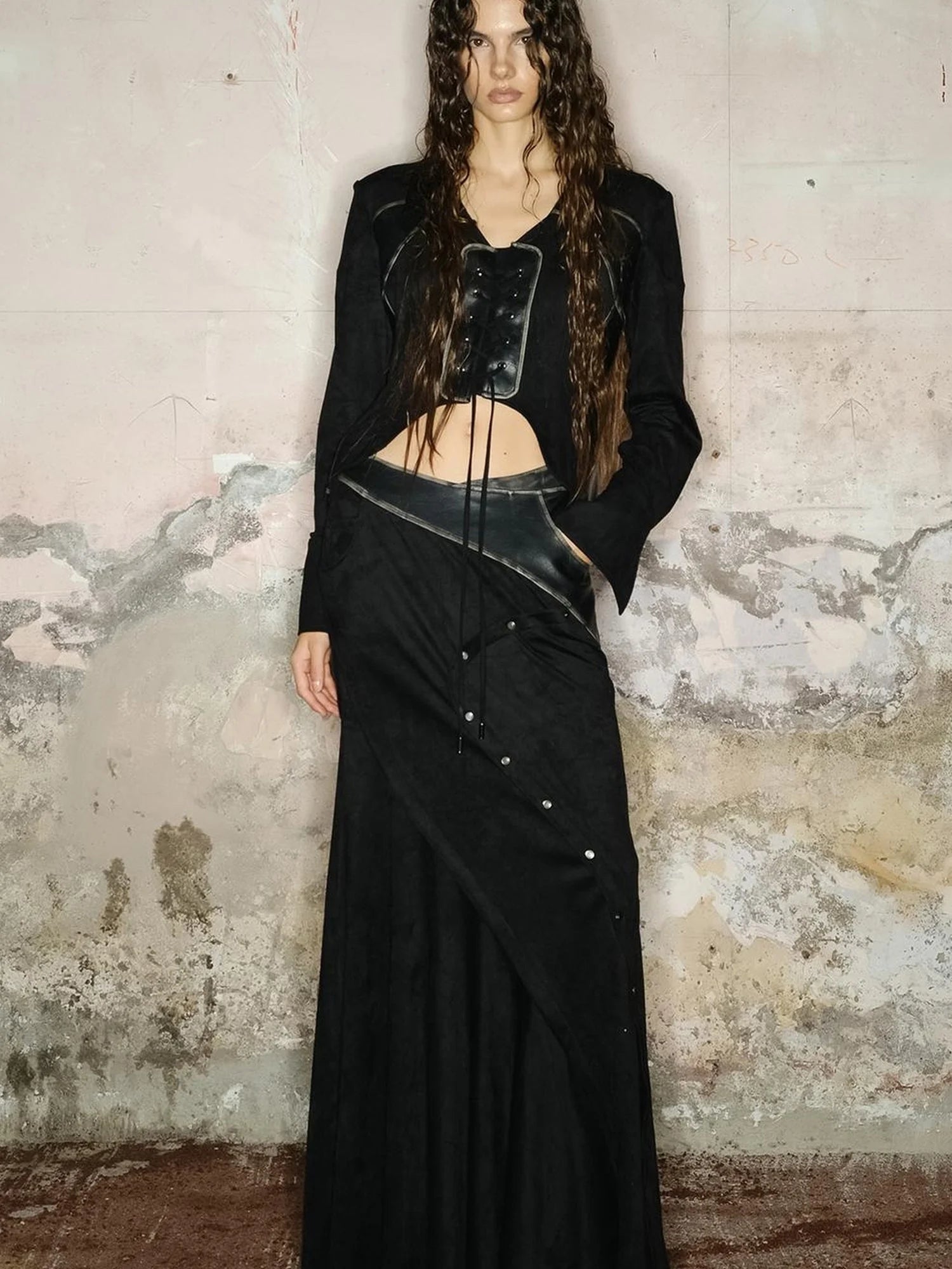 Astro Suede Knit Pullover With Lace Up Detail