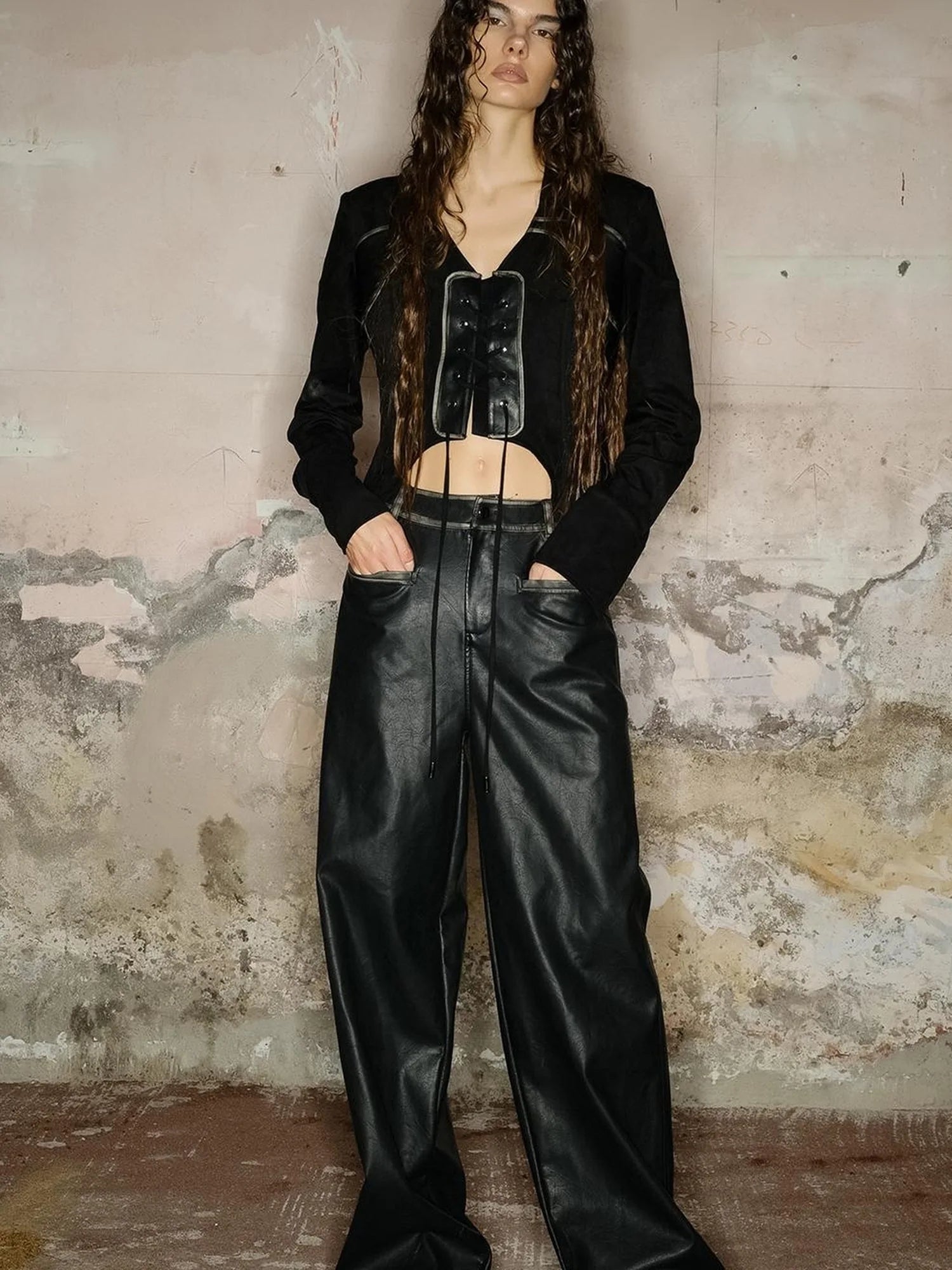 Astro Suede Knit Pullover With Lace Up Detail