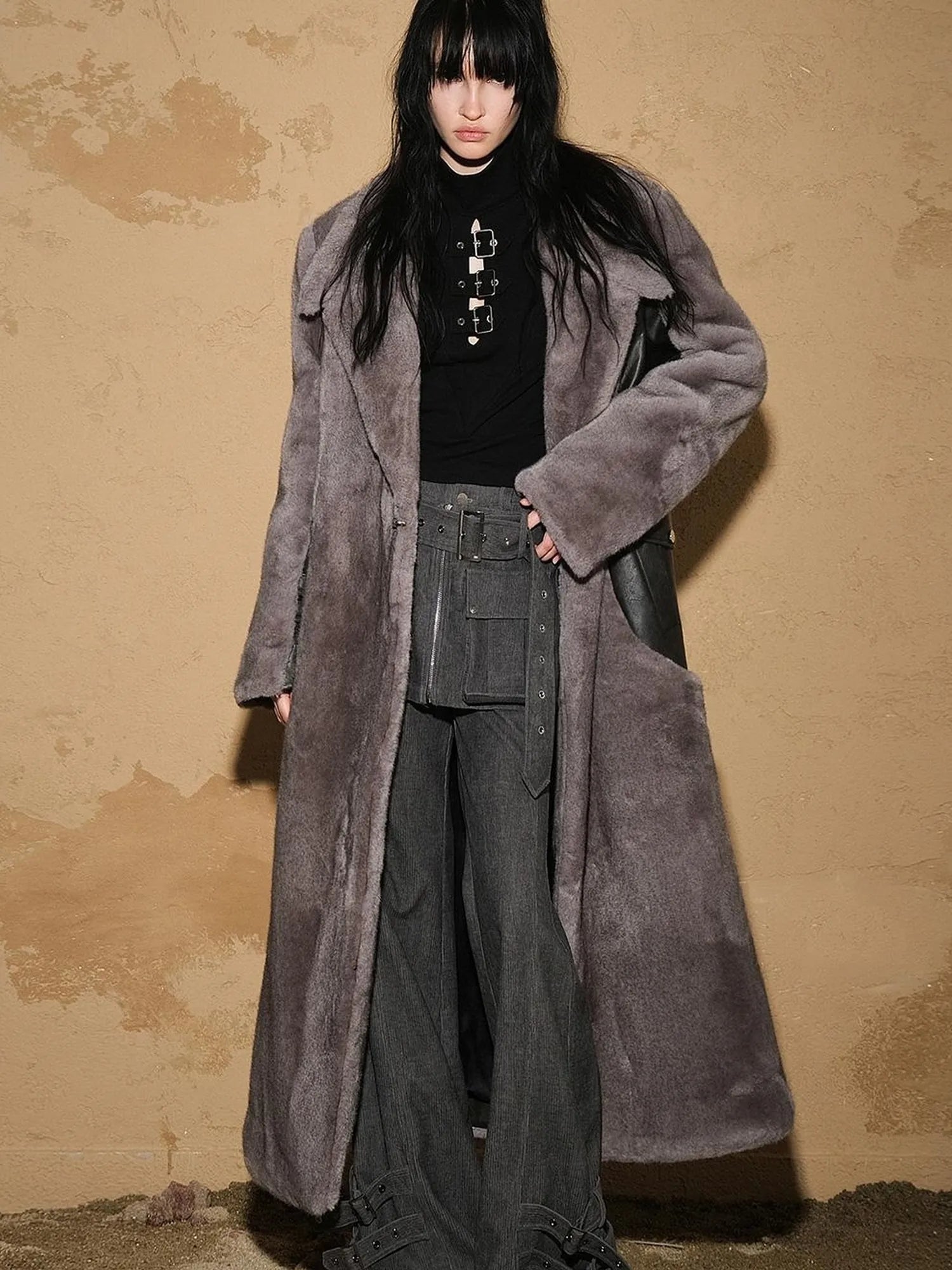 Astrological Patchwork Plush Long Coat V-neck T-shirt Long Sleeve