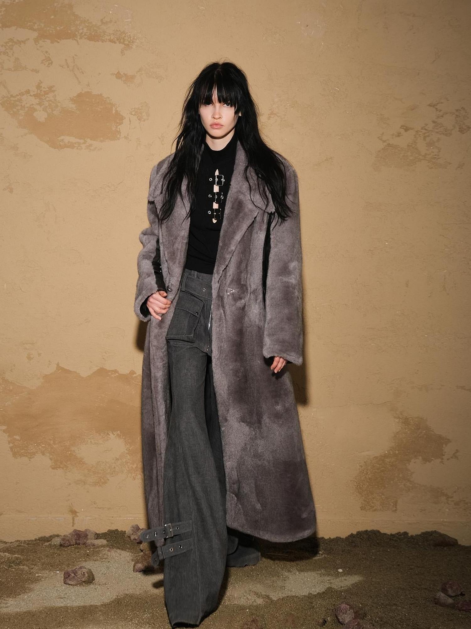 UpdateNN NORTH NODE Astrological Patchwork Plush Long Coat V-neck T-shirt Long Sleeve